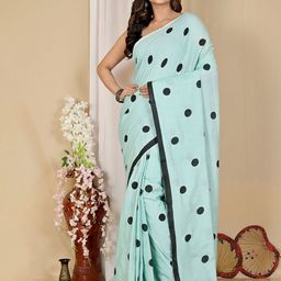 PuJoy Polka Dot Pure Cotton Taant Saree-image-77