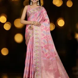 KIMISHA Ethnic Motifs Woven Design Zari Organza Banarasi Saree-image-56