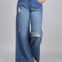 SWISHIN Women Comfort Relaxed Fit Mid-Rise Mildly Distressed Light Fade Jeans-picture-0