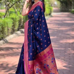 all about you Woven Design Zari Silk Blend Paithani Saree-image-32