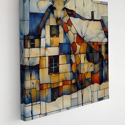SAF Blue & Yellow Abstract Giraffe Mosaic Canvas Wall Art-picture-23
