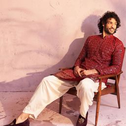 VASTRAMAY Ethnic Motifs Embroidered Regular Sequined Kurta With Patiala-image-75