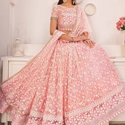 FABPIXEL Embroidered Thread Work Semi-Stitched Lehenga & Unstitched Blouse With Dupatta image 3