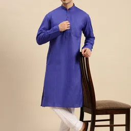 Sanwara Men Blue Solid Cotton Kurta-picture-21