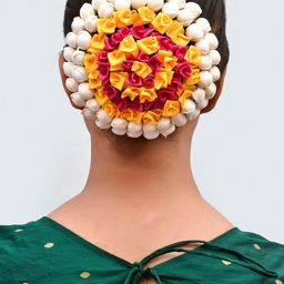 Silvermerc Designs Women Yellow & White Embellished Bun Cover-31