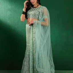 Sangria Embroidered Sequined Net Semi-Stitched Lehenga Choli With Dupatta image 4
