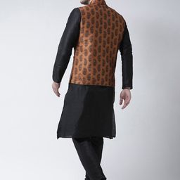 DEYANN Men Black Solid Kurta Set with Nehru Jacket image 3