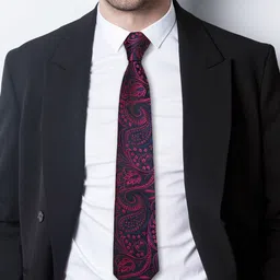 AXLON Men Printed Tie Set With Pocket Square, Cufflink & Flower Pin image 3