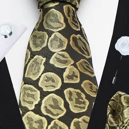 AXLON Men Geometric Design Tie Set With Pocket Square-Cufflink & Flower Pin image 4