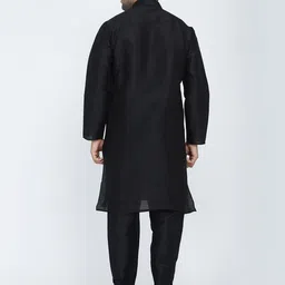 ROYAL KURTA Men Black Silk Blend Loop Button Kurta image 5