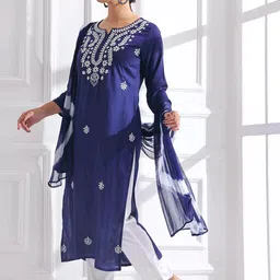 Anouk Women Embroidered Regular Thread Work Kurta with Trousers & With Dupatta image 4