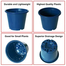 Kuber Industries Pack of 5 Blue Solid Layered Plastic Flower Pot With Drainage Hole image 4