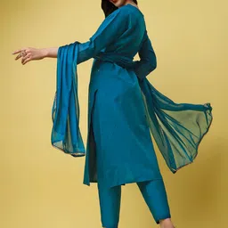 KALINI Embroidered Regular Kurta with Trousers & With Dupatta image 3