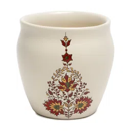 Arrabi White & Red 6 Pieces Floral Printed Ceramic Glossy Kulladhs 220 ml Each image 4