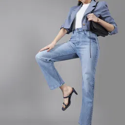DOLCE CRUDO Women Wide Leg High-Rise Light Fade Clean Look Cotton Stretchable Jeans-image-25