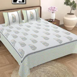 baithak krafts Multicolor Floral 300 TC Cotton King Sized Bedsheet With 2 Pillow Covers-picture-43