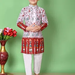NFC CREATION Boys Printed Regular Dupion Silk Kurta with Pyjamas image 1