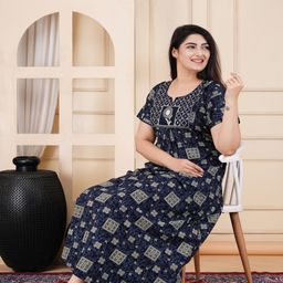 Apratim Women Embroidered Pure Cotton Maxi Nightdress-image-66