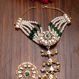 Anouk Women Brass Kundan Handcrafted Gold-Plated Ring Bracelet-image-96