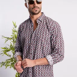 IVOC Men Slim Fit Geometric Printed Spread Collar Cotton Casual Shirt-picture-41