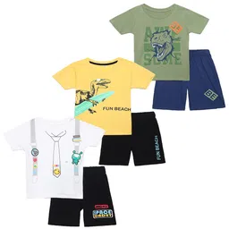 YK Boys Pack Of 3 Printed Pure Cotton T-Shirts With Shorts-91