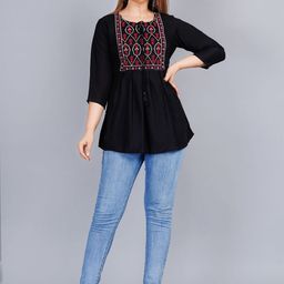 L.H HANDICRAFTS Women Tie-Up Neck Embroidered Crop Top-image-76