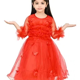 Zenat Flared Sleeve Layered Net Fit & Flare Dress-image-88