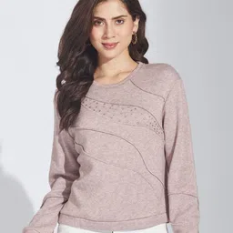 Latin Quarters Women Self Design Round Neck Pullover Sweatshirt-19