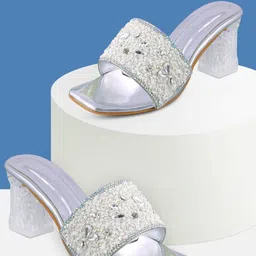 HUNYZA FOOTWEAR Embellished Open Toe Party Block Sandals-9