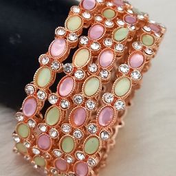 EVY Set Of 4 Rose Gold-Plated Cubic Zircon-Studded Bangles-16