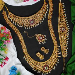 NAGNESHI ART Gold-Plated Artificial Stone-Studded & Beaded Jewellery Set-image-25