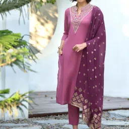 Jinal & Jinal Women Embroidered Beads and Stones Kurta With Trousers & Dupatta-image-54