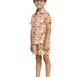 Funny Bones Clothings Boys Printed Shirt Collar Short Sleeves Linen Shirt & Shorts-image-74