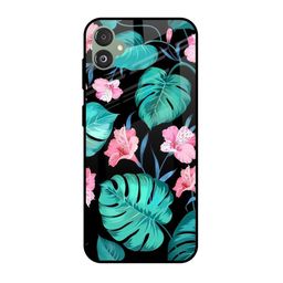 QRIOH Tropical Leaves & Pink Flowers Glass Case for Samsung Galaxy F14 5G-image-91