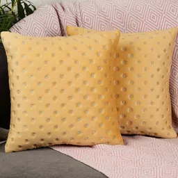 Modern Minimalist Dot Design Yellow Color Velvet Cushion Covers Set of 2-23