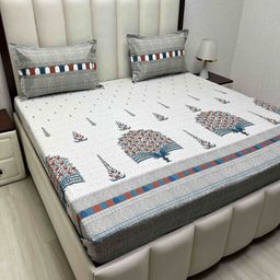 Pure Decor Lifestyle Grey Printed Pure Cotton 380 TC King Bedsheet Set-2.74 m x 2.74 m-image-55