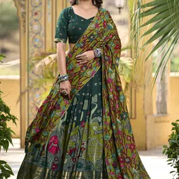 LOOKNBOOK ART Printed Kalamkari Ready to Wear Lehenga & Unstitched Blouse With Dupatta-picture-22