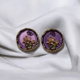 ADC SHEMONA Gold-Plated Circular Shaped Artificial Stones Studs Earrings image 2