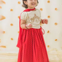Tiber Taber Girls Embroidered Thread Work Cotton Ready to Wear Lehenga Choli-57