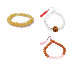 Divine souvenirs Unisex Set Of 3 Rudraksha & Artificial Beaded Elasticated Bracelets-4