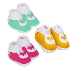 Neska Moda 6 To 12 Month 3 Pair Set Newborn Unisex Baby Skin Friendly Soft Cotton Butterfly Booties (Toe to Heel Length - 12 cm, Rani, Mint, Turmeric)-image-78