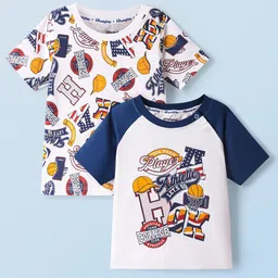 Honeyhap Boys Pack of 2 Conversational Printed Bio Finish Round Neck Cotton T-shirts-image-63