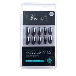 FEELHIGH Set Of 24 Re useble Press-On Chrome Nails - C06-1