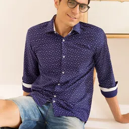 Mculine Men Blue Printed Cotton Casual Shirt-image-31