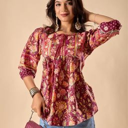 Vbuyz Floral Print Puff Sleeve Cotton Regular Top-picture-2