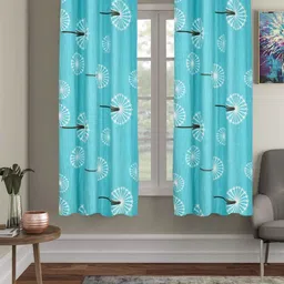 Aura Blue & White 2 Pieces Floral Printed Sheer Window Curtains-21
