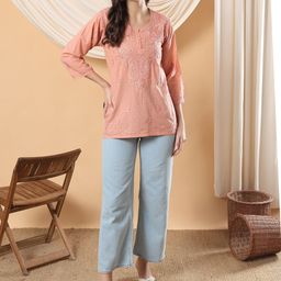Poshak Chikan Studio Floral Embroidered Chikankari Pure Cotton Chikankari Kurti-13