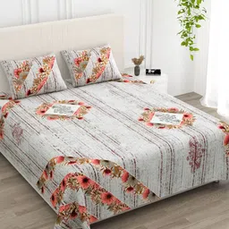 Qfab Pink Floral 144 TC King Bedsheet with 2 Pillow Covers-image-100