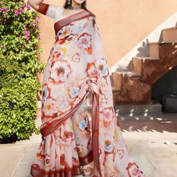 Anouk Rustic Floral Printed Block Print Saree image 2