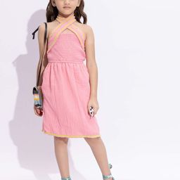 taffykids Girls Colourblocked Halter Neck Cotton Fit & Flare Dress-image-60